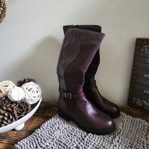 Easy Street Burgundy Knee-High Riding Boots with Side Buckle Detail